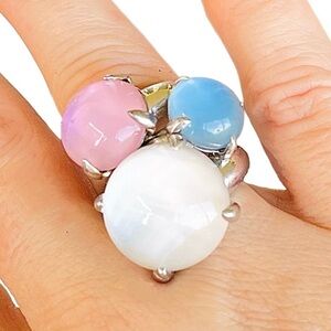 Final price drop! Designer jewelry ring stamped 928 silver resizable white pink